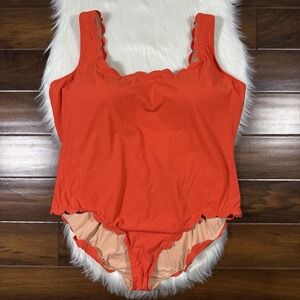 J. Crew‎ Women's Plus Size 24 Orange Scallop Piqué Scoopback One Piece Swim Suit